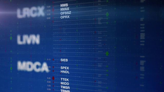 股票市场的股票代码显示在不同的分层面板上视频素材