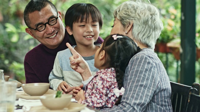 中国爷爷奶奶和孙辈一起享受的实时视频视频素材