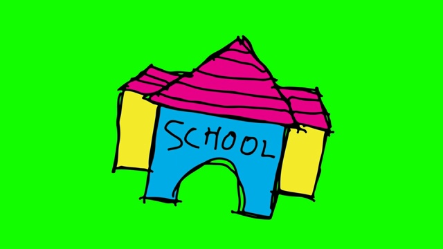 孩子们以学校为主题画绿色背景视频素材