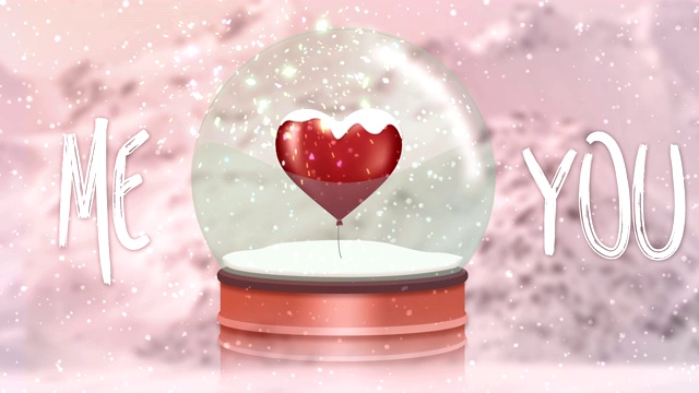 带有粒子效果的雪花球中的情人节视频下载