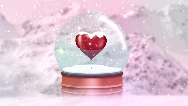 带有粒子效果的雪花球中的情人节视频下载