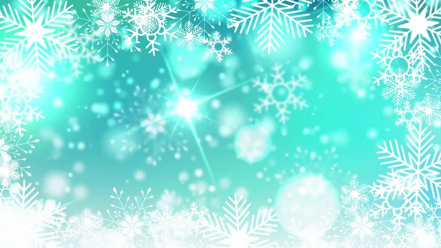 美丽的雪花旋转在蓝色背景镜头光晕散焦视频素材