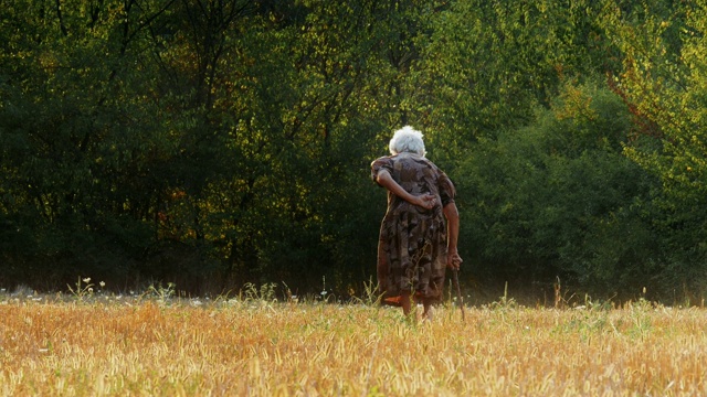 真实的人——在田野里的老年妇女，农村场景视频下载