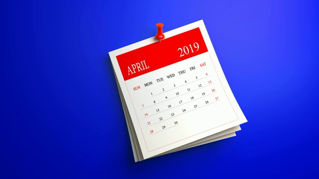 可循环的挥动2019年4月日历在蓝色的背景视频素材