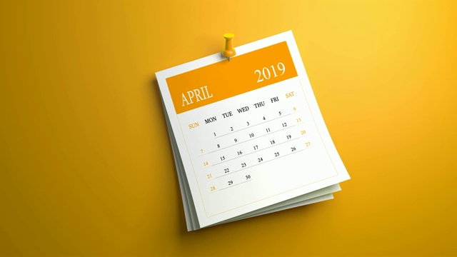 可循环的挥舞2019年4月日历在橙色的背景视频素材