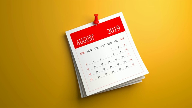 可循环的摆动8月日历2019年在橙色的背景视频素材