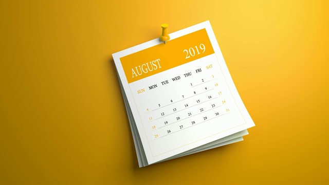 可循环的摆动8月日历2019年在橙色的背景视频素材