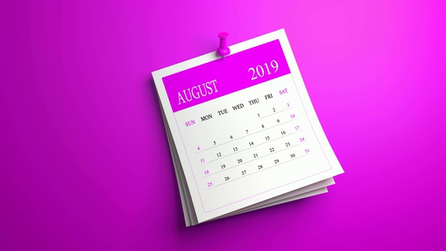 可循环的摆动2019年8月日历在粉红色的背景视频素材