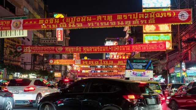多彩的唐人街在曼谷，泰国，时间流逝视频视频素材