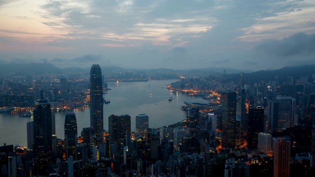 香港、维多利亚港地区及城市建筑、昼夜风景视频下载