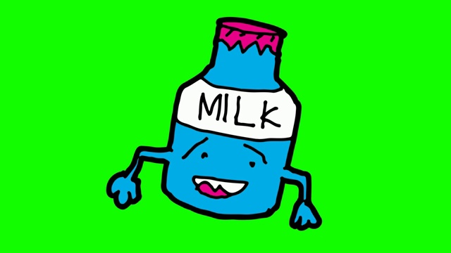 孩子们以牛奶为主题画绿色背景视频素材