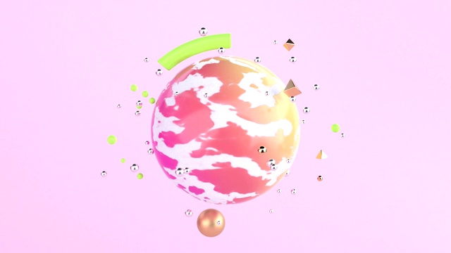 粉红金色球体粉红场景三维渲染抽象旋转运动图形视频素材