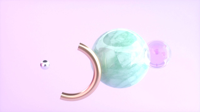 绿色大理石球粉色场景3d渲染抽象旋转运动图形视频素材
