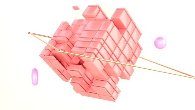 抽象立方体形状旋转三维渲染橙色粉色几何形状运动图形视频素材