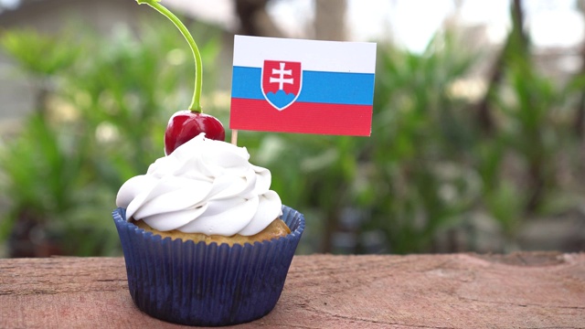 带斯洛伐克国旗的小蛋糕。斯洛伐克共和国成立纪念日视频下载
