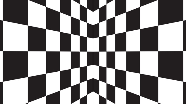 移动无缝背景棋盘图案透视，黑白几何设计。视频素材
