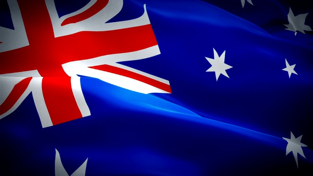 澳大利亚国旗迎风飘扬的视频动画。现实的澳大利亚国旗背景。澳大利亚国旗循环特写1080p全高清1920X1080镜头。澳大利亚悉尼澳大利亚国旗视频下载