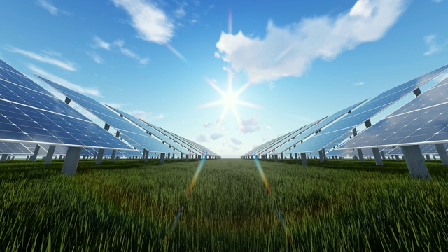 日出时分的太阳能发电站视频素材