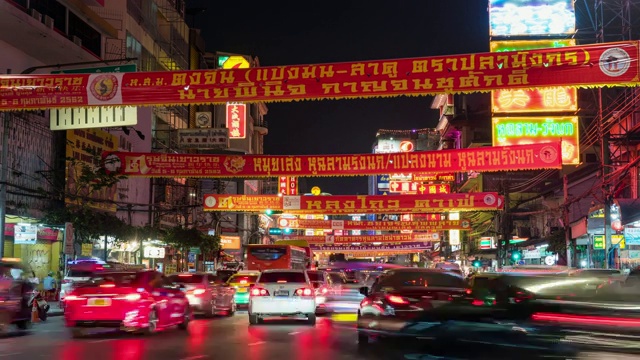 多彩的唐人街在曼谷，泰国，时间流逝视频视频素材