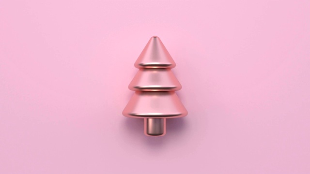 最小抽象运动动画金属玫瑰金形状3d渲染粉色场景平铺树圣诞假期概念视频素材