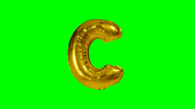 大写字母C来自字母氦气金色气球漂浮在绿色屏幕上视频下载