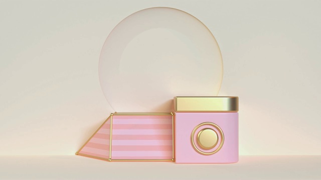 粉色奶油色金属金色反射几何形状抽象运动3d渲染视频素材