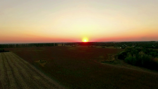 麦田上空的日落鸟瞰图视频素材