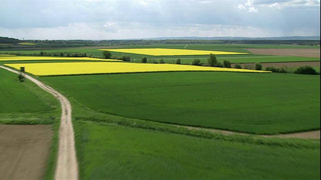 褐色、黄色和绿色的农田覆盖着波恩附近的德国乡村。视频下载