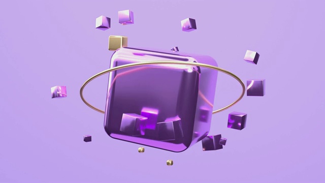 金银色紫色光滑金属形状悬浮旋转抽象运动三维渲染视频素材