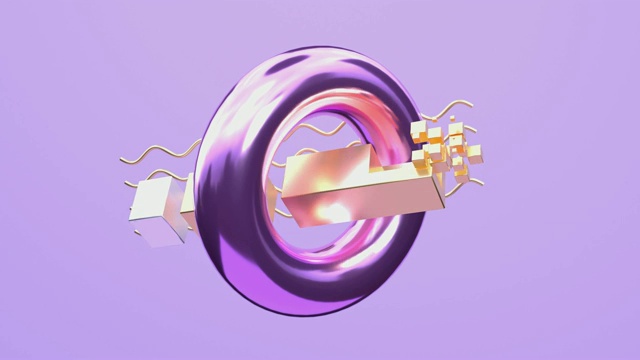 金银色紫色光滑金属形状悬浮旋转抽象运动三维渲染视频素材