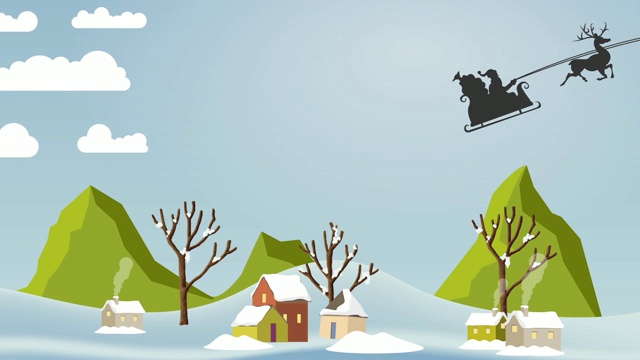 圣诞树的背景，用礼盒和圣诞老人的快乐和小鹿装饰的圣诞树，动画抽象的圣诞礼物问候明信片。视频素材