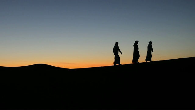 阿拉伯人在沙漠的沙丘顶部视频下载