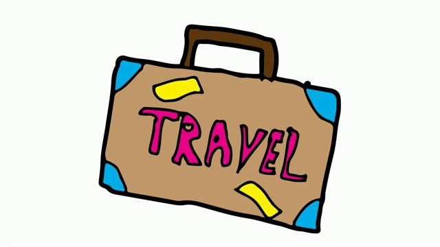 孩子们画的白色背景与旅游行李的主题视频下载