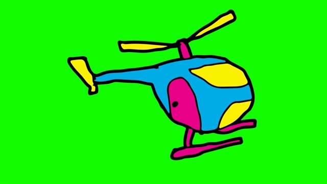 孩子们画的绿色背景与直升机的主题视频素材