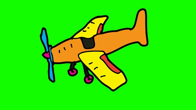 孩子们以螺旋桨飞机为主题画绿色背景视频素材