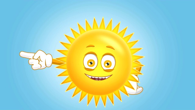 卡通可爱的太阳与脸快乐的儿童动画与阿尔法哑光左指针视频素材