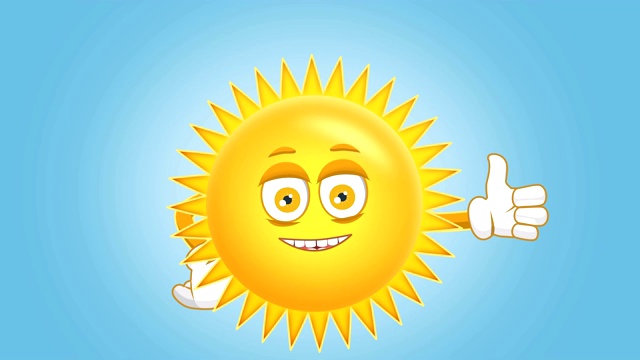 卡通可爱的太阳拇指好喜欢与脸的孩子动画与阿尔法Matte视频素材