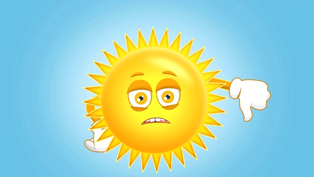 卡通可爱的太阳不喜欢拇指向下与脸的孩子动画与阿尔法Matte视频下载