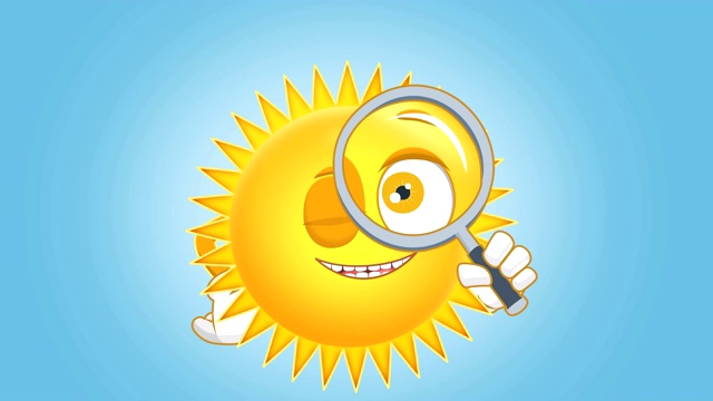 卡通可爱的太阳放大镜与脸的孩子动画阿尔法Matte视频下载