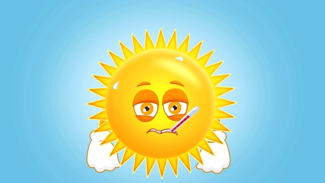 卡通可爱的太阳病不好的脸与阿尔法Matte儿童动画视频素材
