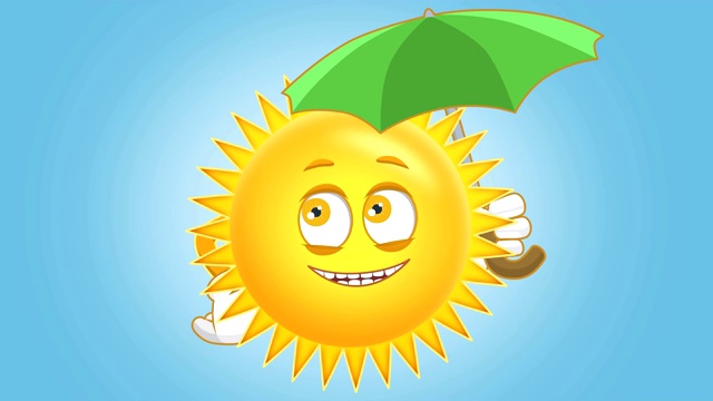 卡通可爱的太阳在伞下与脸的儿童动画阿尔法哑光视频下载
