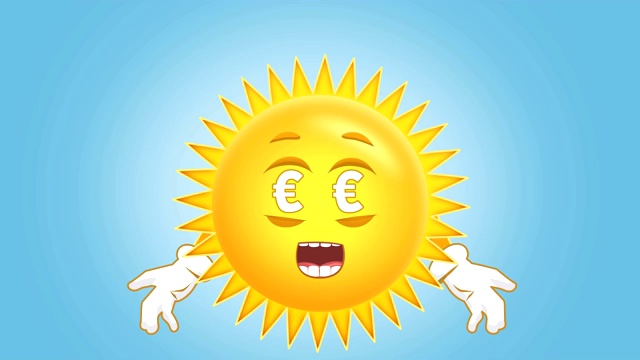 卡通可爱的太阳欧元眼睛金钱与脸的儿童动画阿尔法Matte视频素材