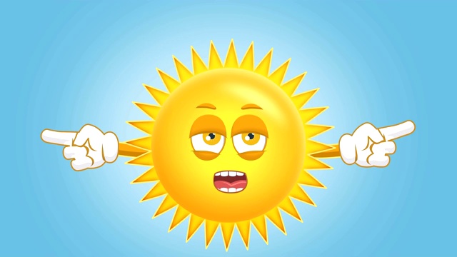 卡通可爱的太阳不愉快的双面指针说话与脸的孩子动画阿尔法哑光视频素材