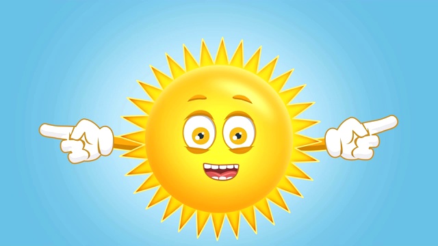 卡通可爱的太阳快乐的双面指针说话与脸的儿童动画阿尔法哑光视频素材