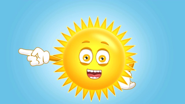 卡通可爱的太阳快乐左指针说话与脸的孩子动画阿尔法哑光视频下载