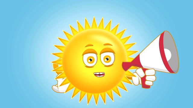 卡通可爱的太阳扬声器扩音器与脸的孩子动画阿尔法Matte视频素材