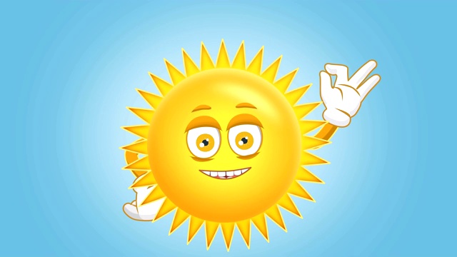 卡通可爱的太阳Ok手势与脸的儿童动画阿尔法哑光视频素材