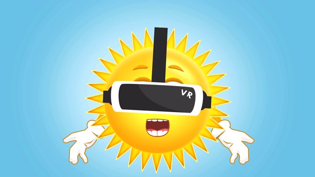 卡通可爱的太阳虚拟现实与脸的孩子动画与阿尔法Matte视频素材