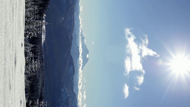 雷尼尔山蓝天冬季延时垂直视频素材
