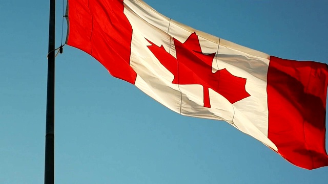 加拿大国旗在天空中飘扬视频素材